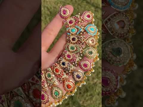 rajasthani gold necklace set in navratna for bridal wear