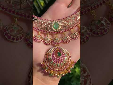 22k gold necklace set studded with precious stones