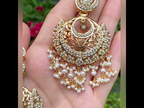 gold plated pearl chandbalis