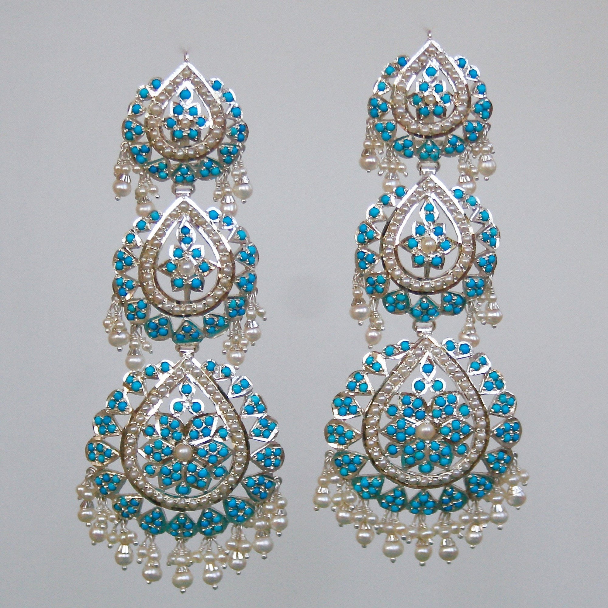 pearl and turquoise pheroza earrings