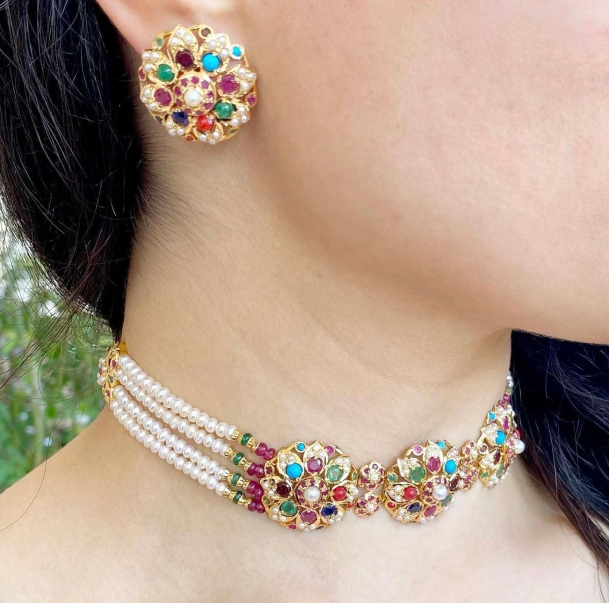 navratna choker necklace gold