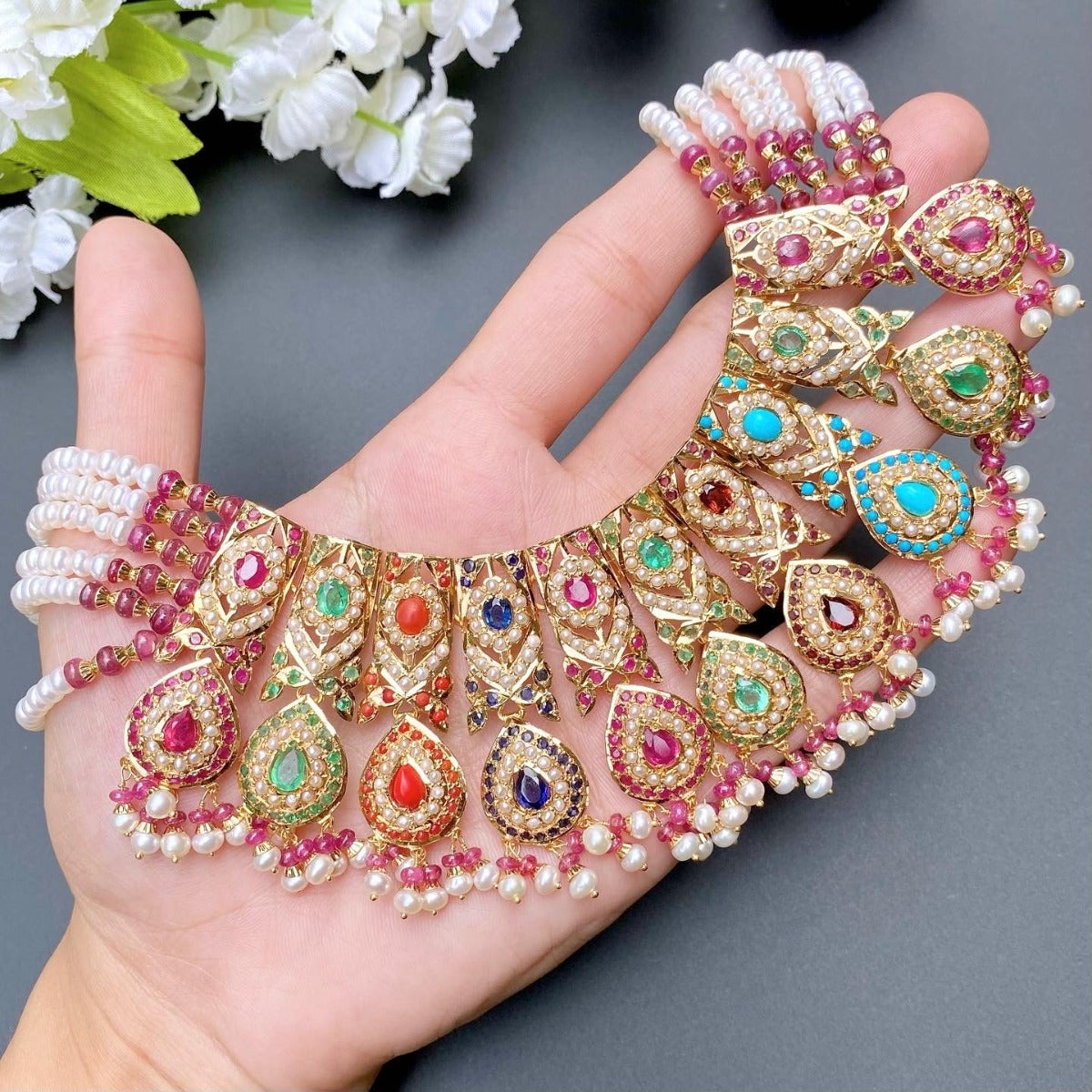 bridal jadau navratna necklace gold
