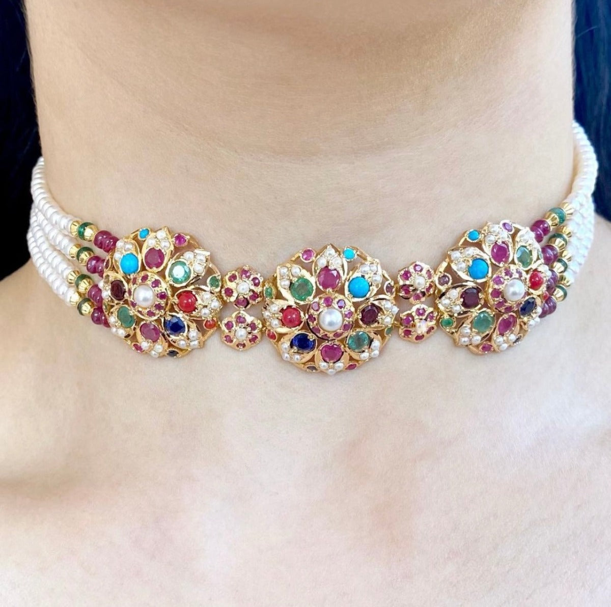 navratna choker necklace gold