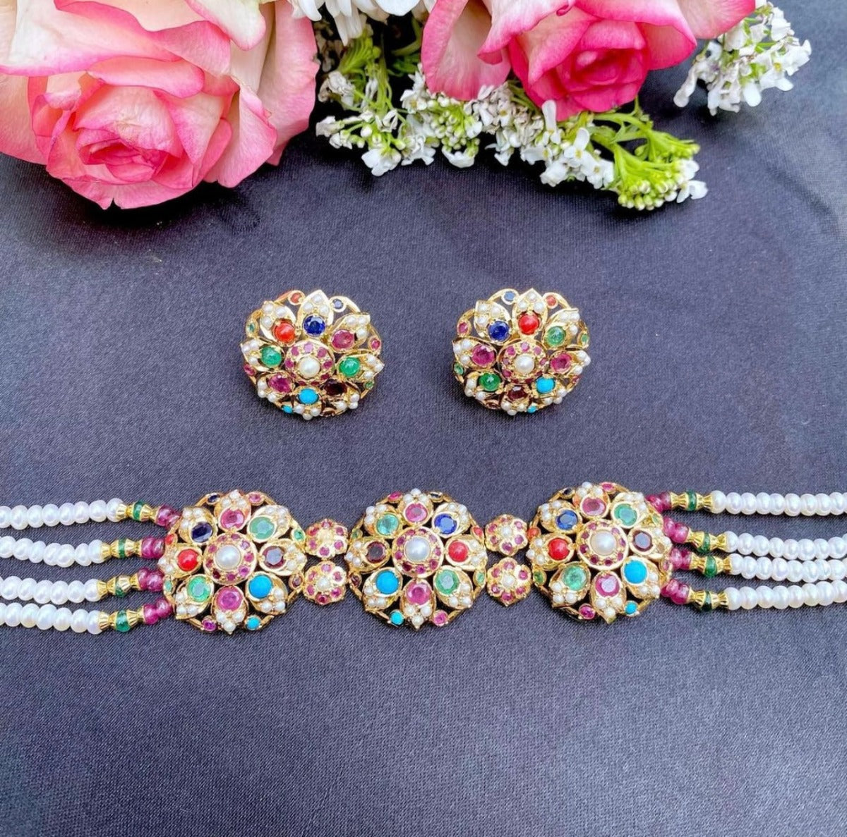 navratna choker necklace gold