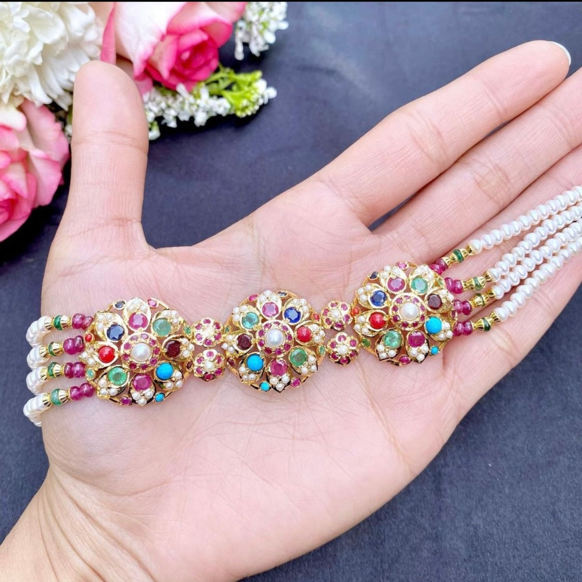 navratna choker necklace gold