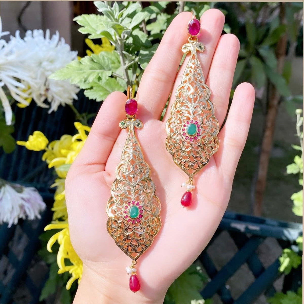 long gold plated silver earring