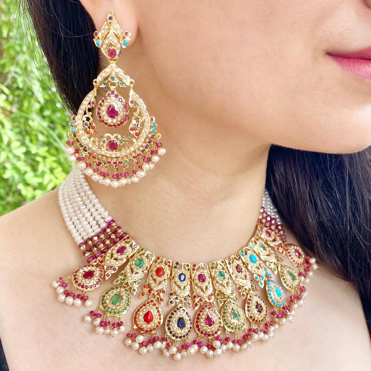 bridal jadau navratna necklace gold