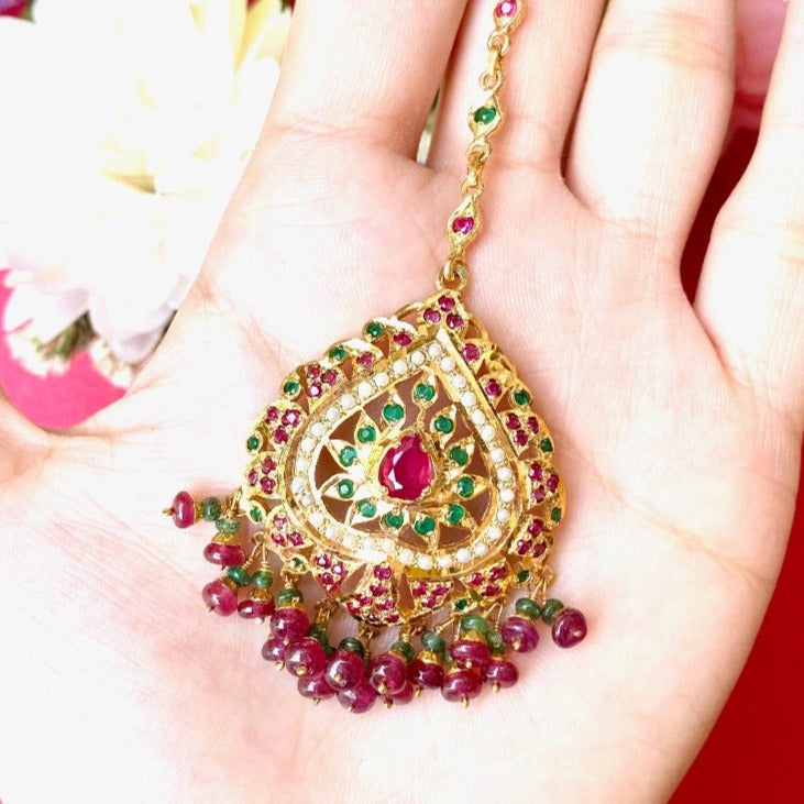 Ruby Emerald tikkas | Gold Plated on Silver