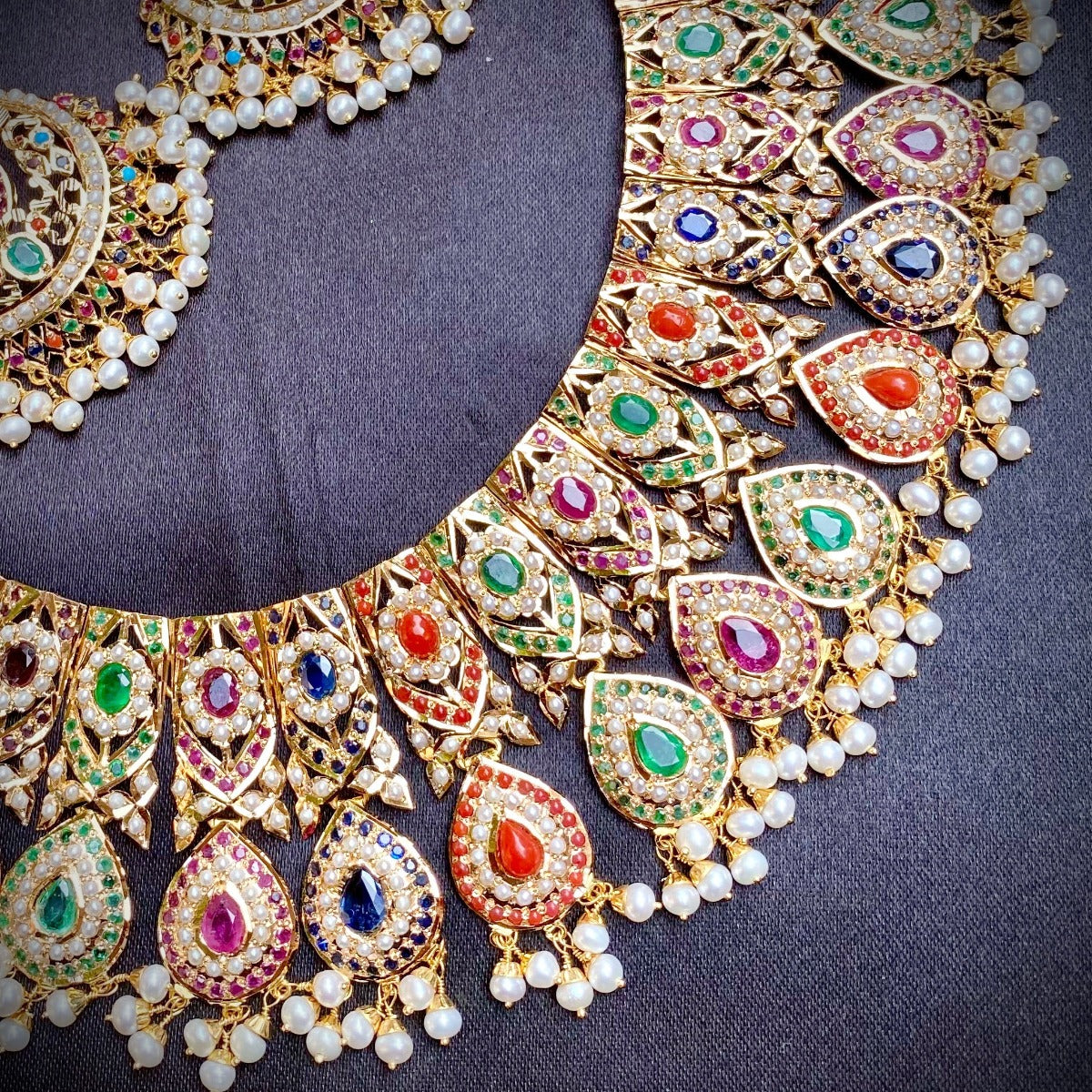 navratna stones necklace sets on 22k gold