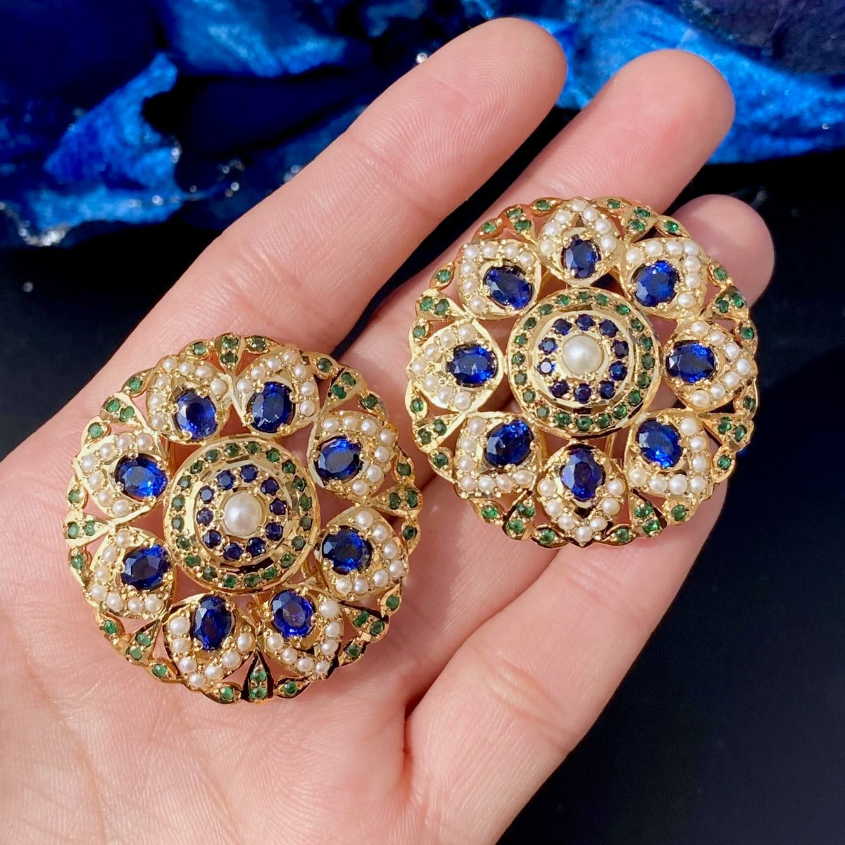 large round neelam blue sapphire stud earrings 