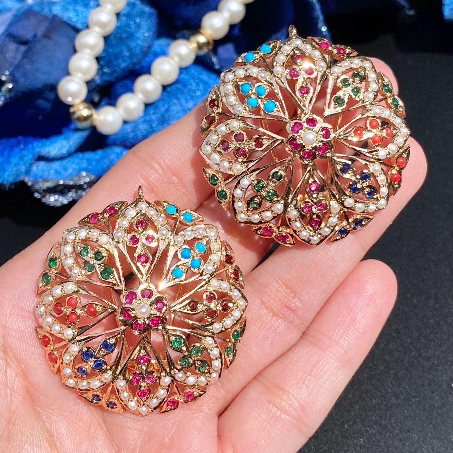 round navratna earrings 