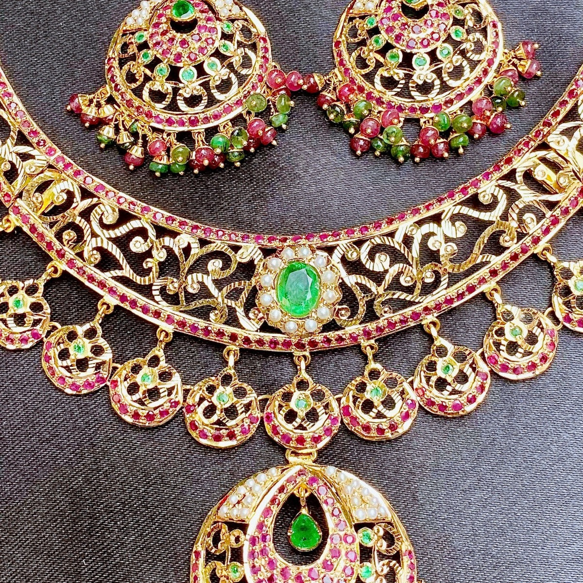 Ruby & Emerald Necklace Sets on 22k Gold