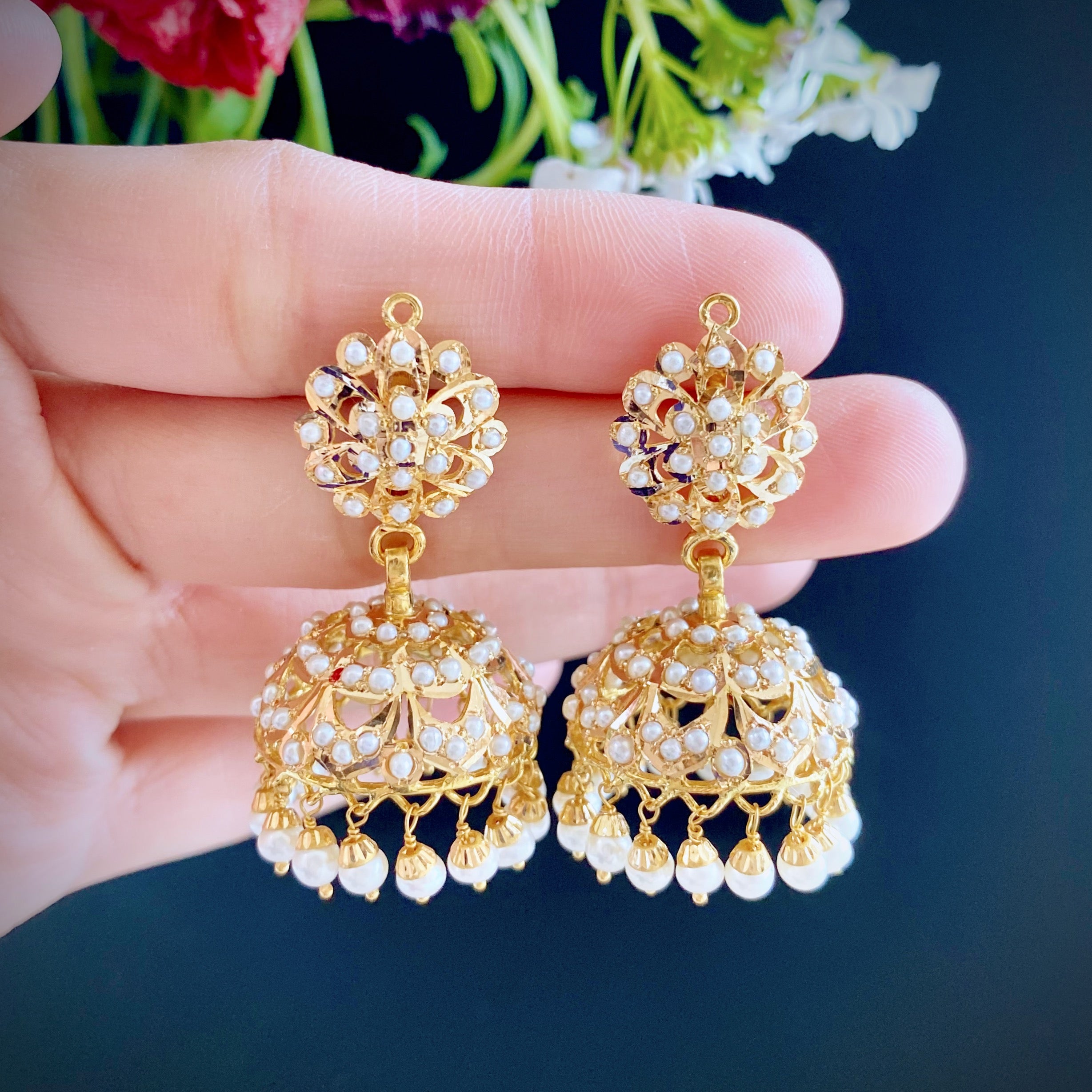Jhumka Earrings in 22k Gold & Gold Plated 925 Silver