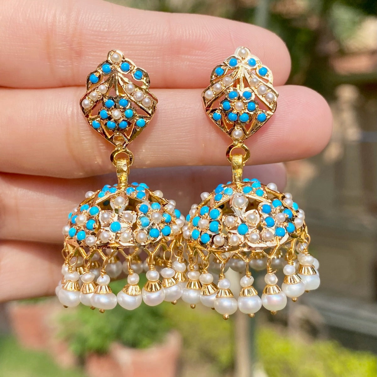 22k Gold Feroza / Turquoise Earrings | Jadau Jewelry