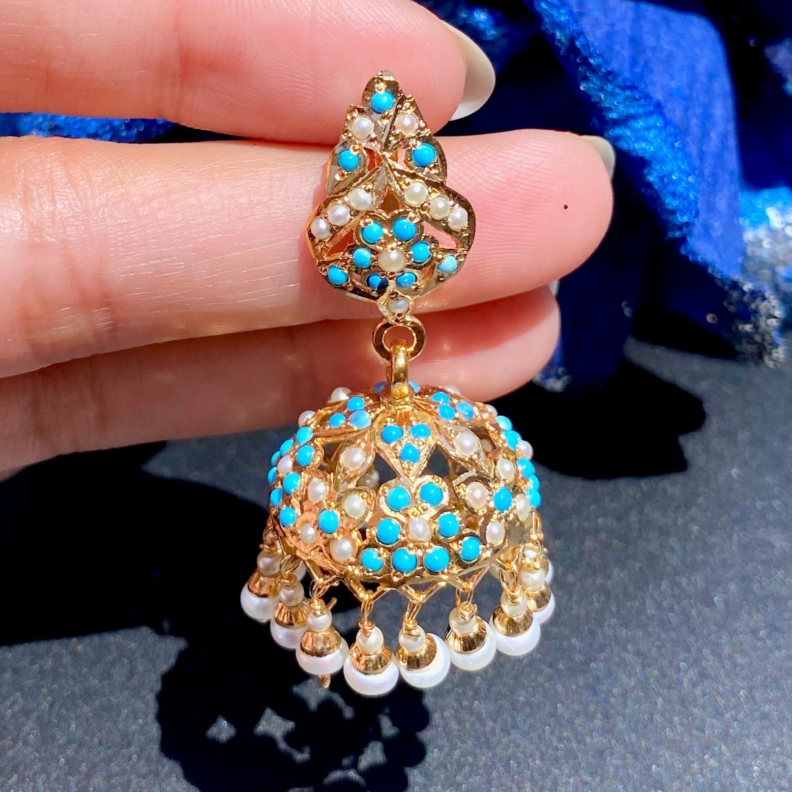 feroza turquoise jhumkas