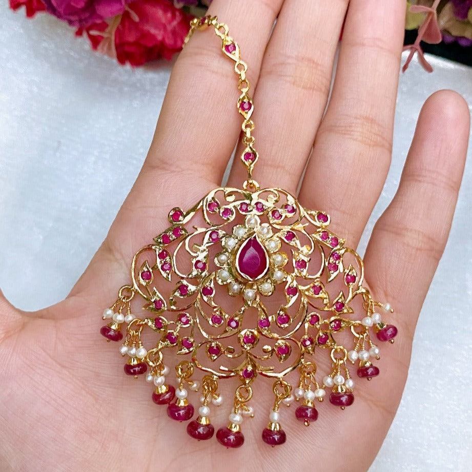 Ruby Red Maang Teekas | Gold Plated Silver