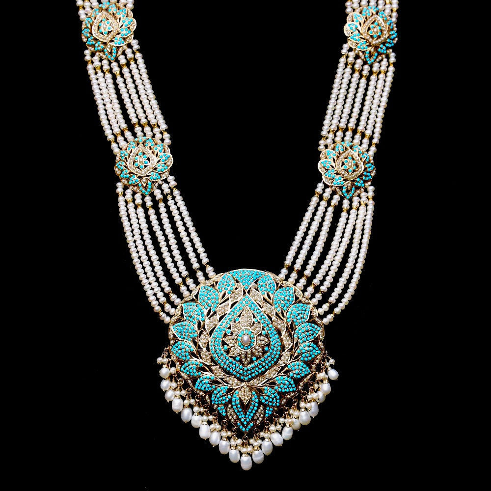 gold plated pearl rani haar with feroza