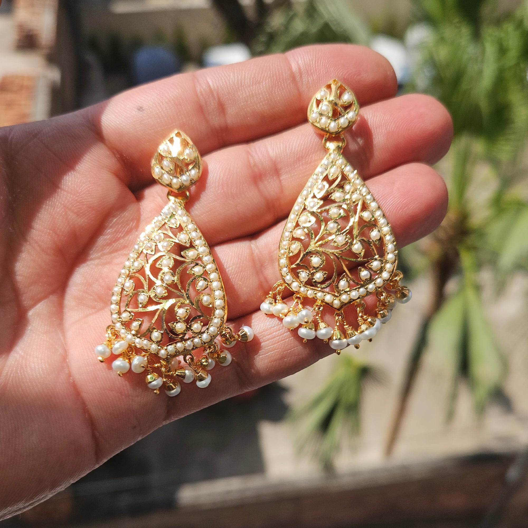 Pearl Earrings for Girls | Gold Plated on Silver | Jali Filigree Design ER 670