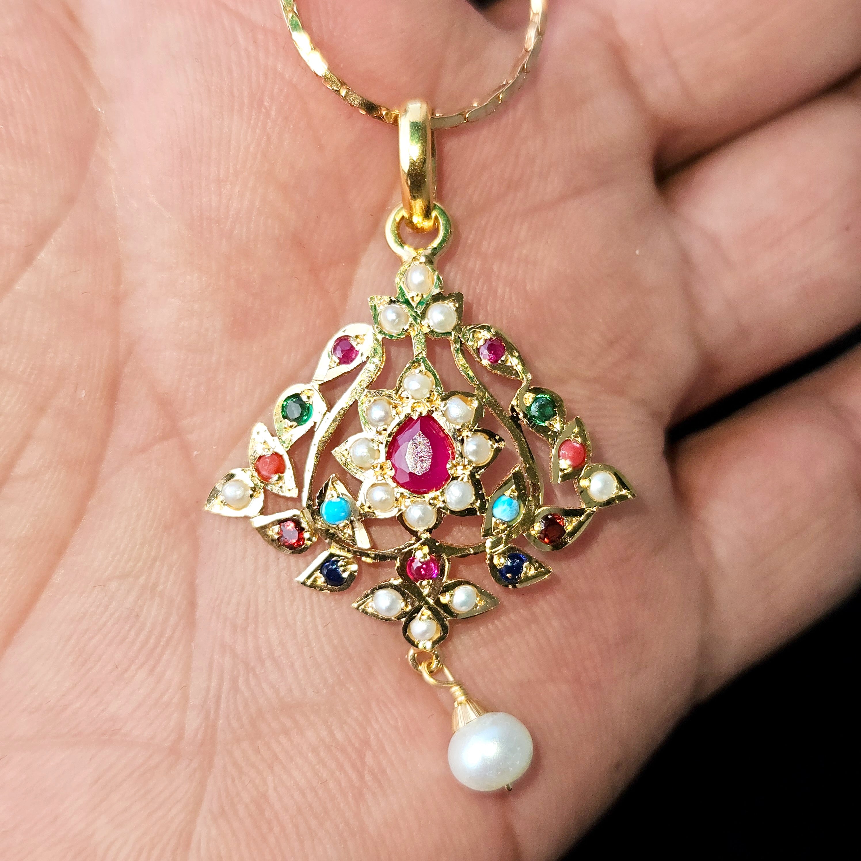 Cute Navratna Pendant | Gold Plated 925 Silver PO 001