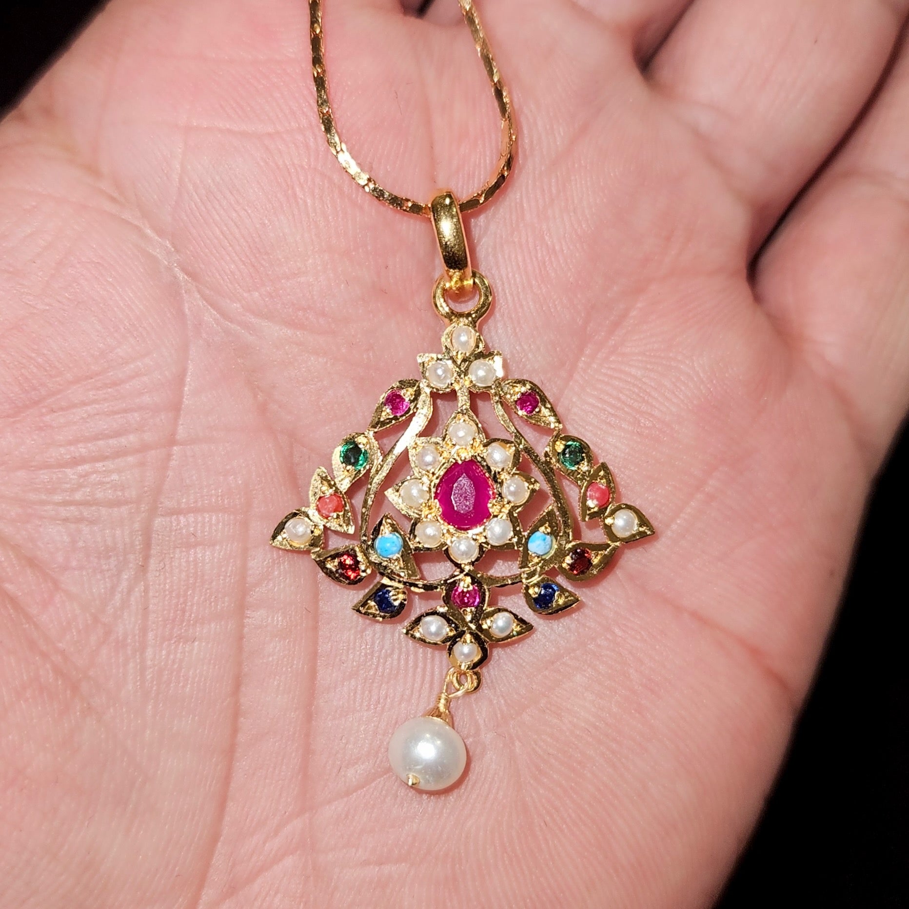 Cute Navratna Pendant | Gold Plated 925 Silver PO 001