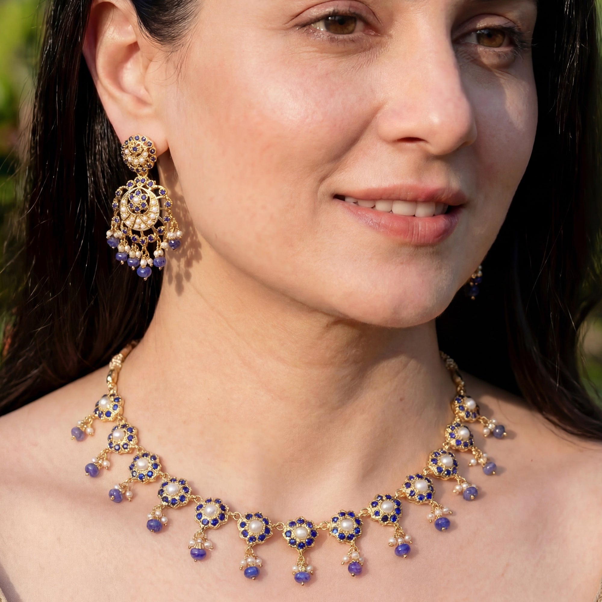 परिष्कृत जड़ाऊ हार | नीलम और मोती का संयोजन | NS 272