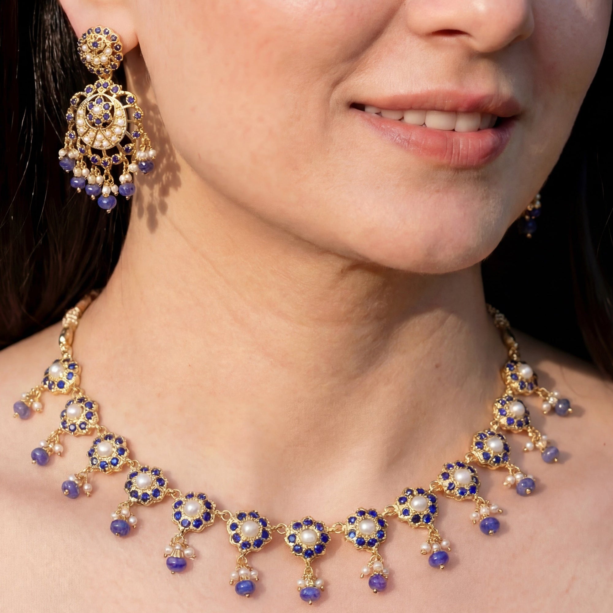 परिष्कृत जड़ाऊ हार | नीलम और मोती का संयोजन | NS 272