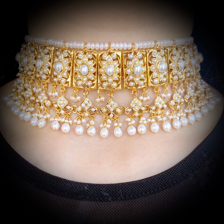 gold plated pearl choker