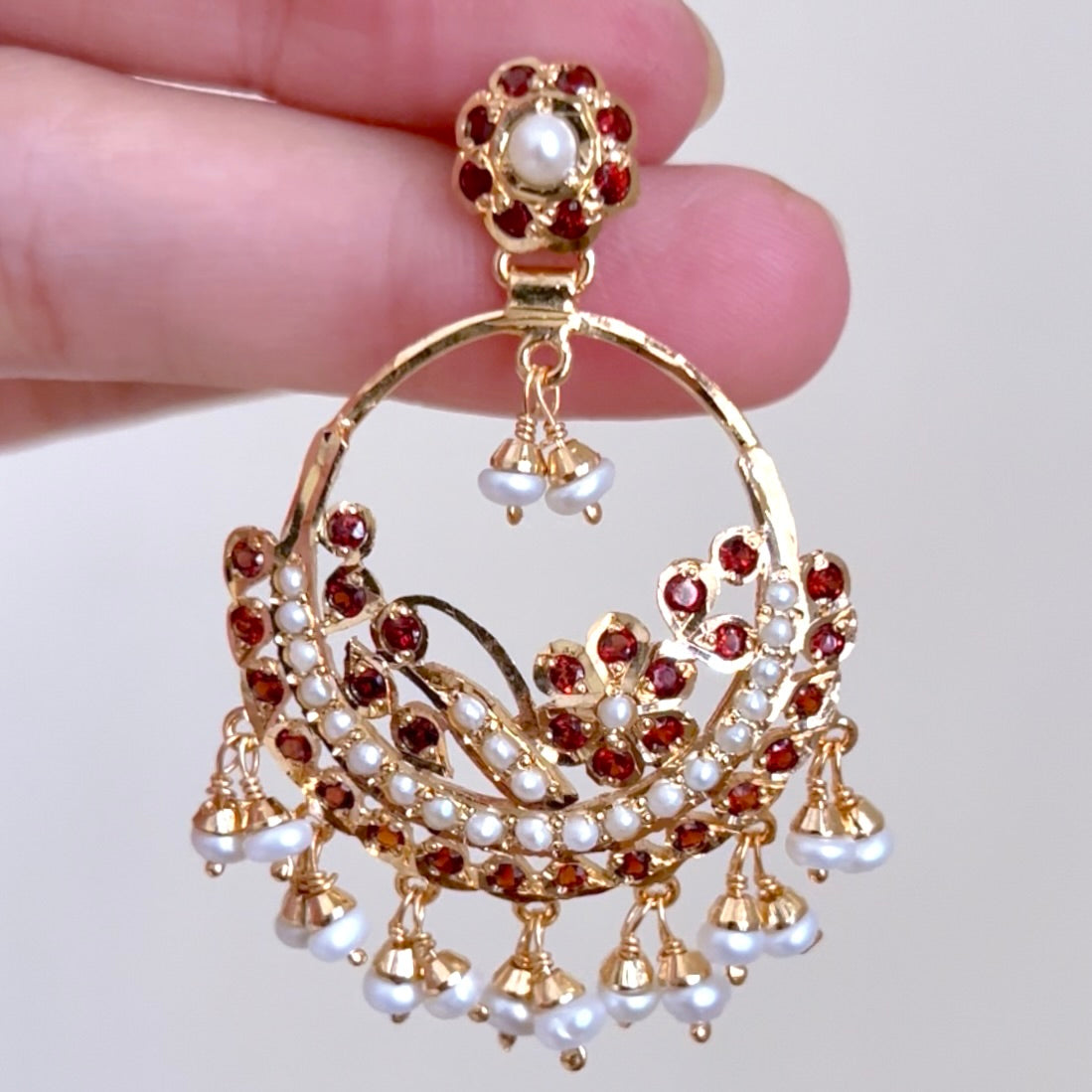 Garnet and Pearl Chandbali Earrings | ER 647