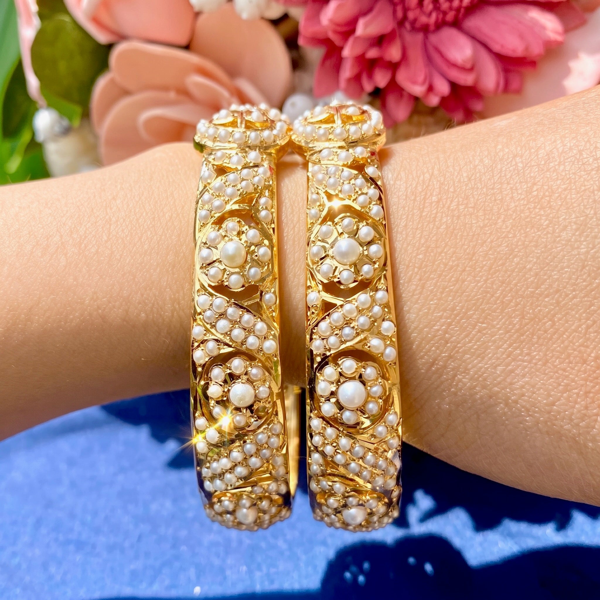 traditional jadau bangles studded with pearls