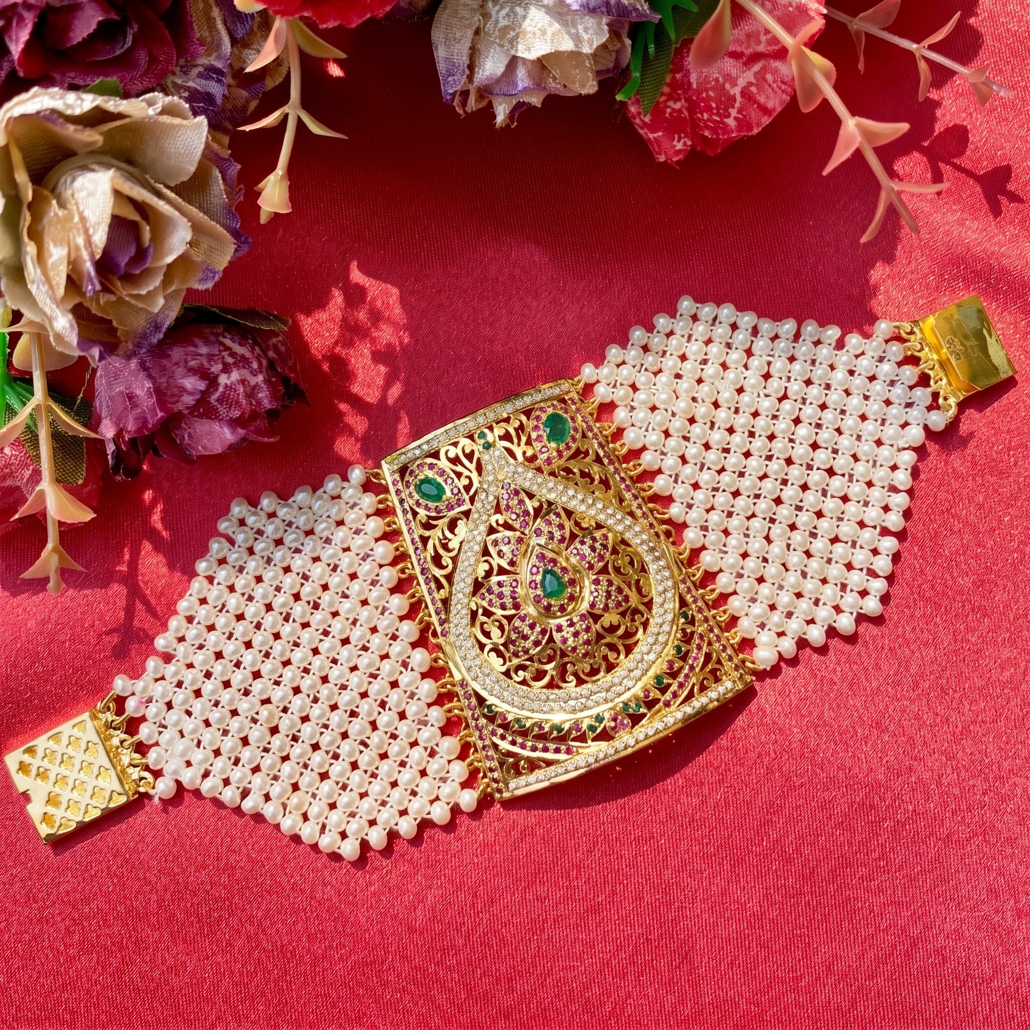 gold plated bahi with pearls