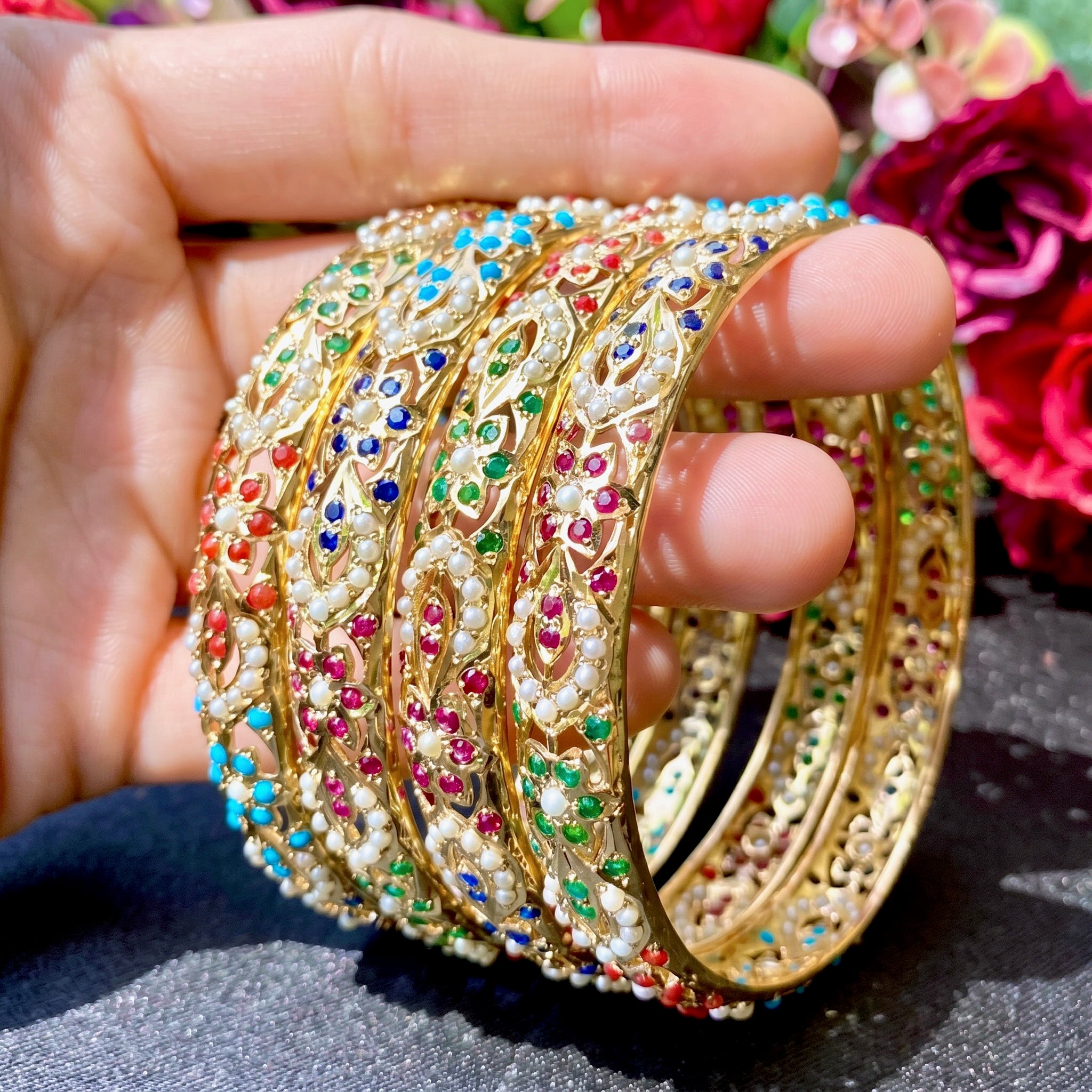 multicolored bangles in gold plated silver