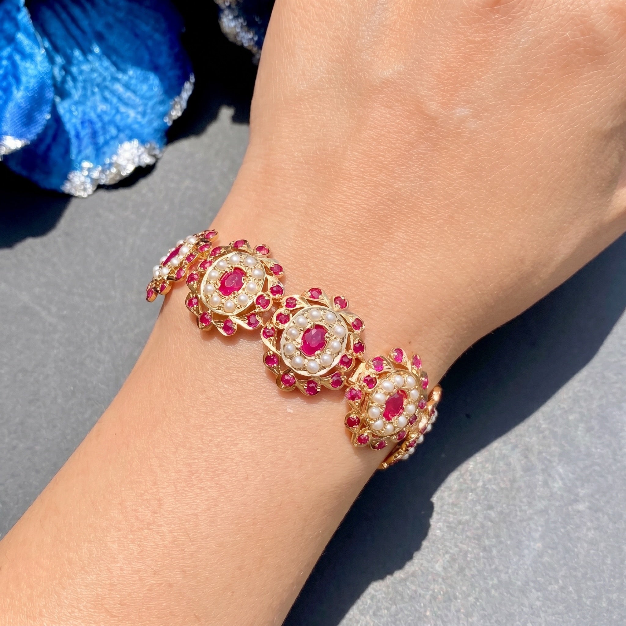 Delicate Ruby Bracelet | Gold Plated Jadau Jewelry BG 121