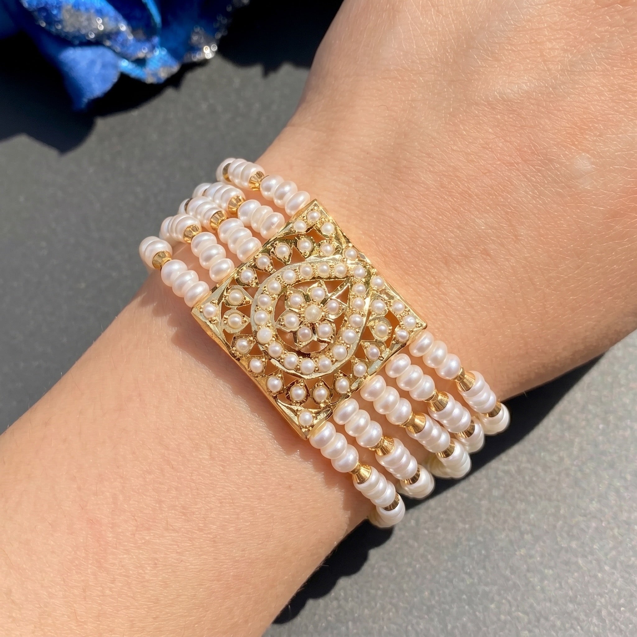 Traditional Punjabi Pearl Dasti on 925 Silver with Gold Plating | Authentic Freshwater Pearls BG 137