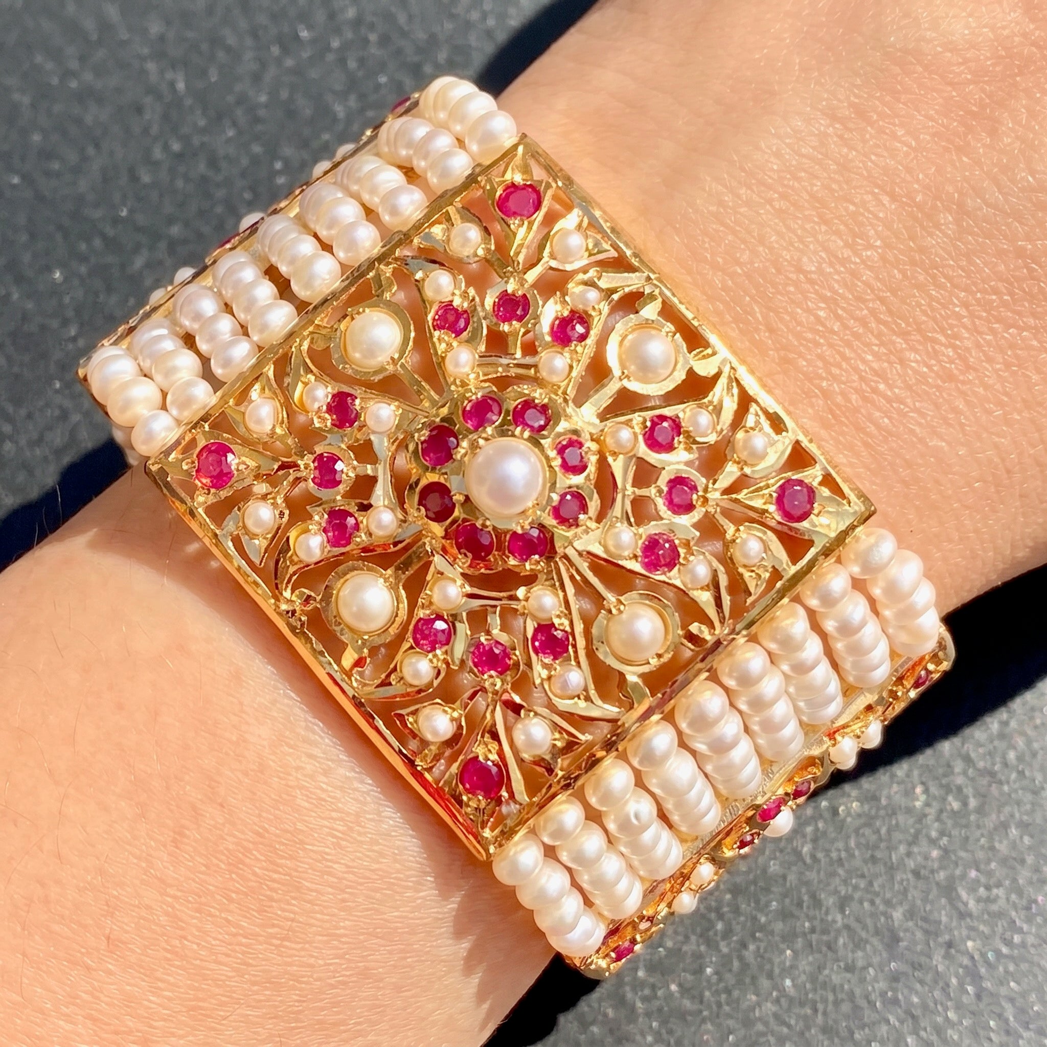 Antique Style Bracelet | 925 Silver Gold Plated with Freshwater Pealrs | Old School Design BG 158