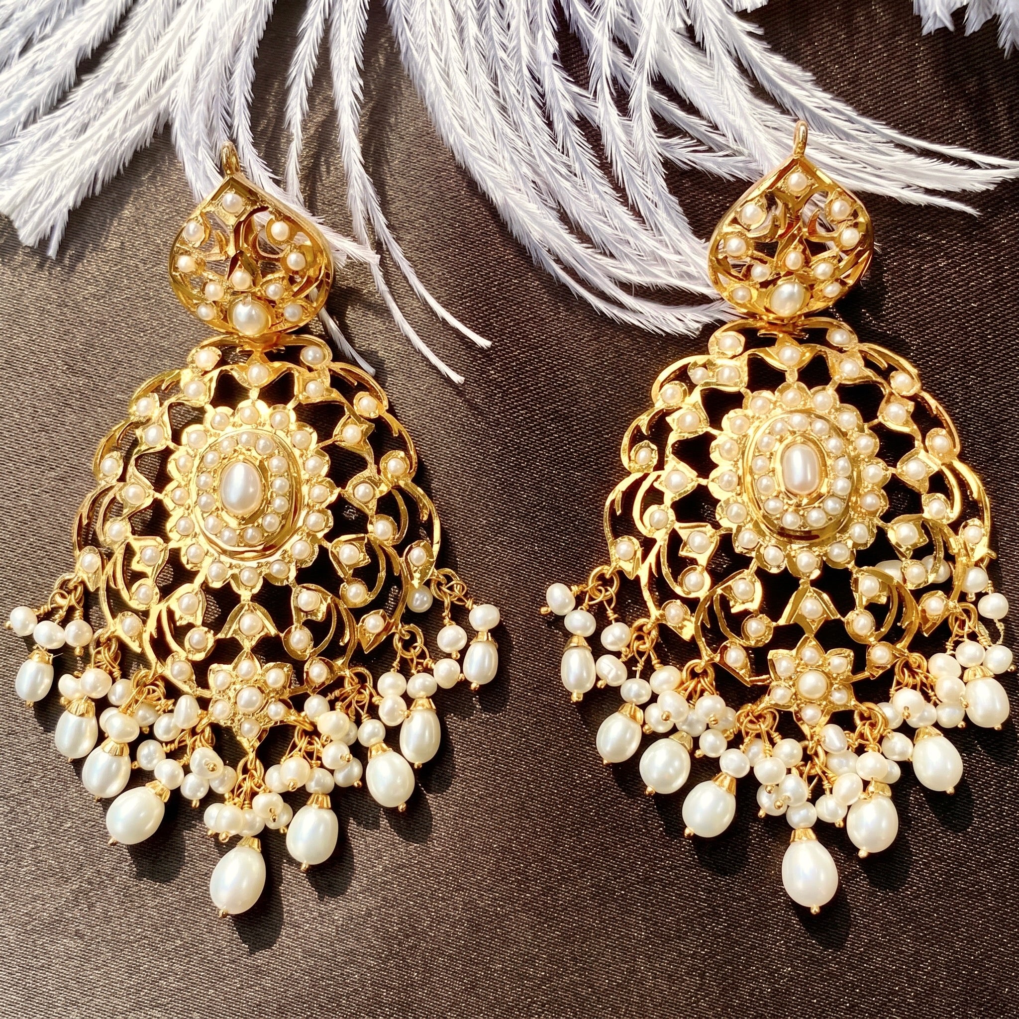 gold polished pearl earrings