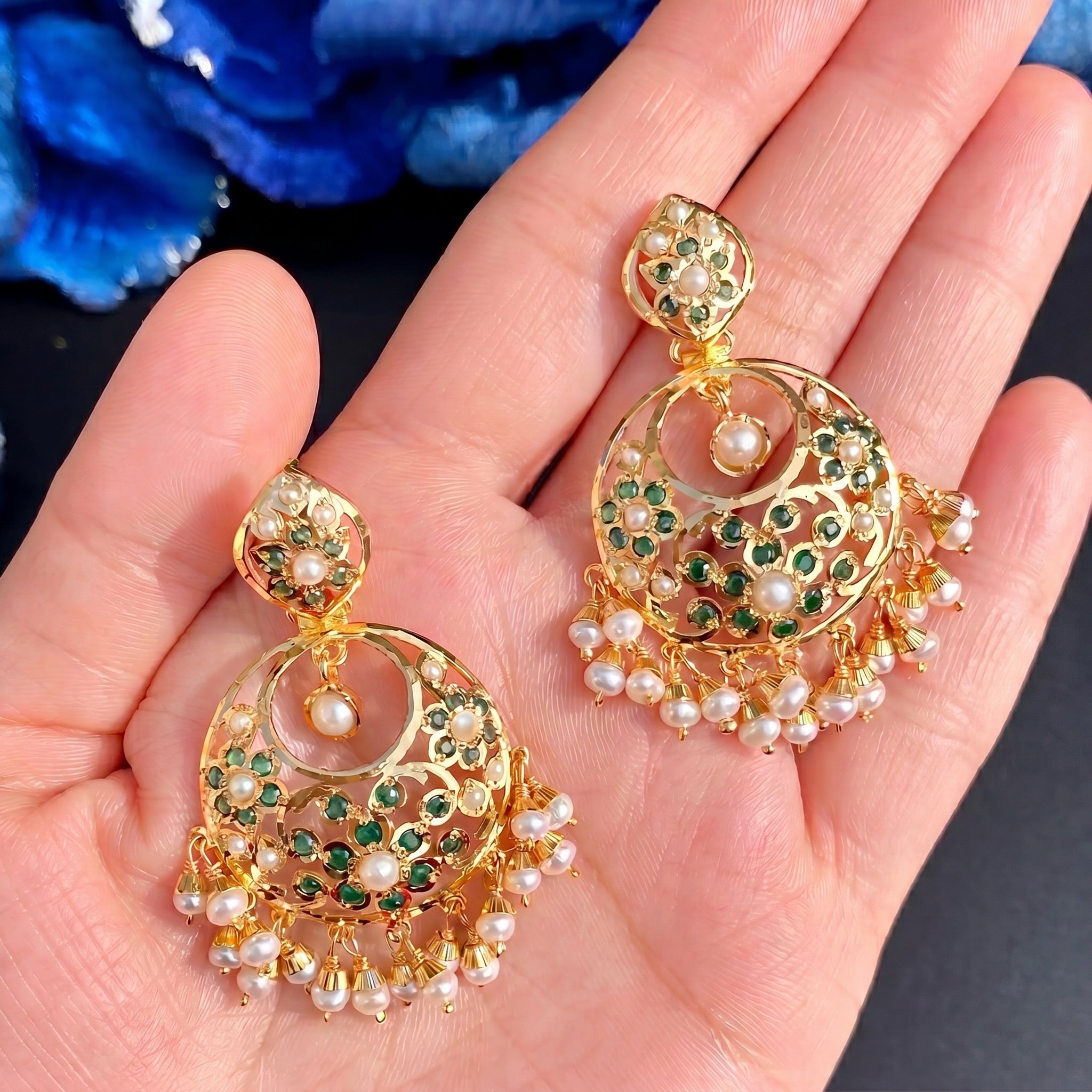 Small Jadau Chandbali in Emerald Green Colors | Gold Plated on 925 Silver ER 660