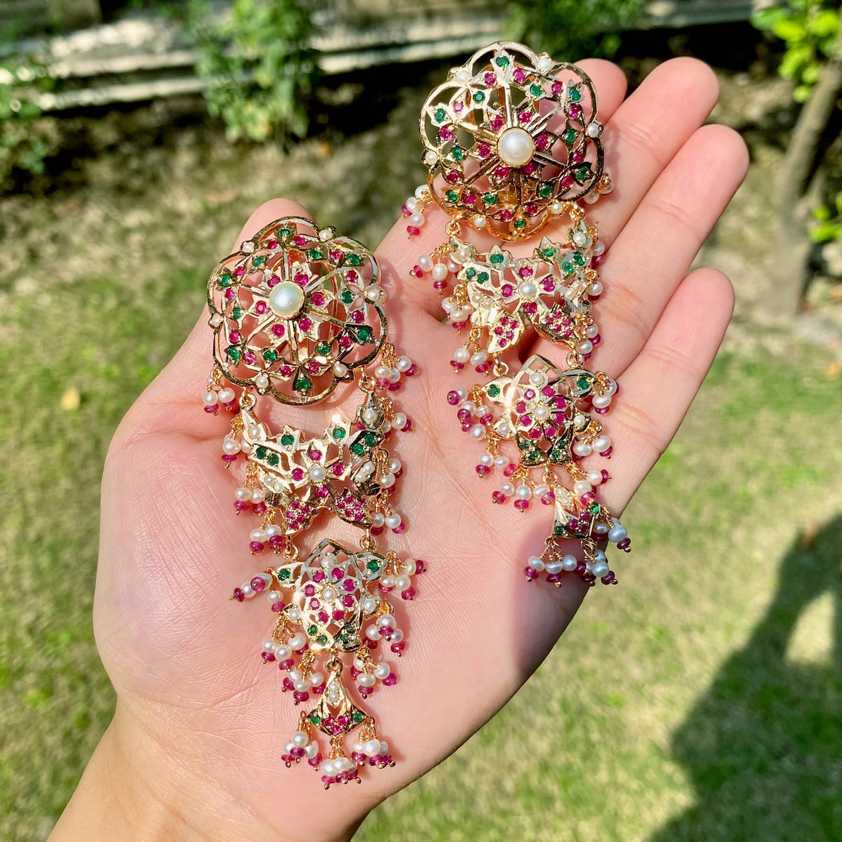 Statement Jadau Danglers | Gold Plated on 925 Silver ER 739
