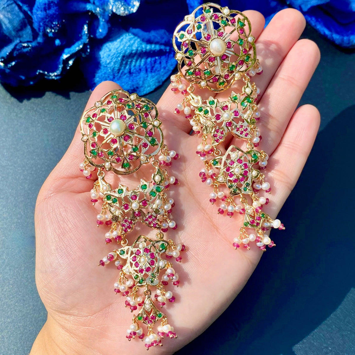 Statement Jadau Danglers | Gold Plated on 925 Silver ER 739