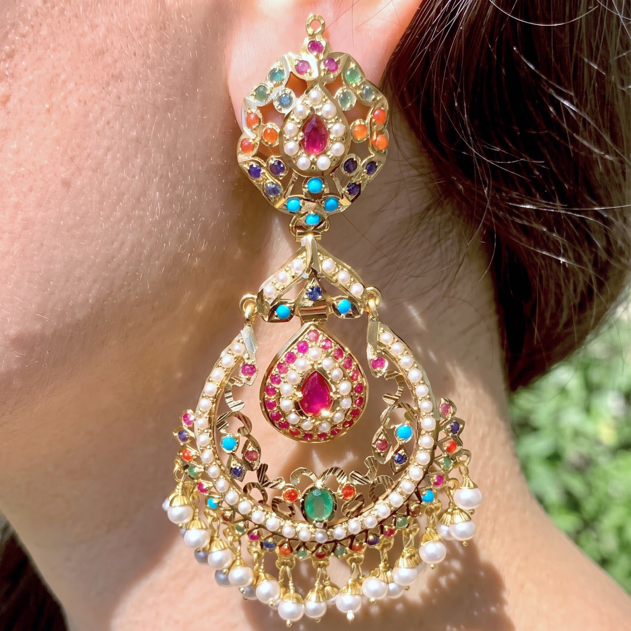 navratna brijbala earrings in 22k gold