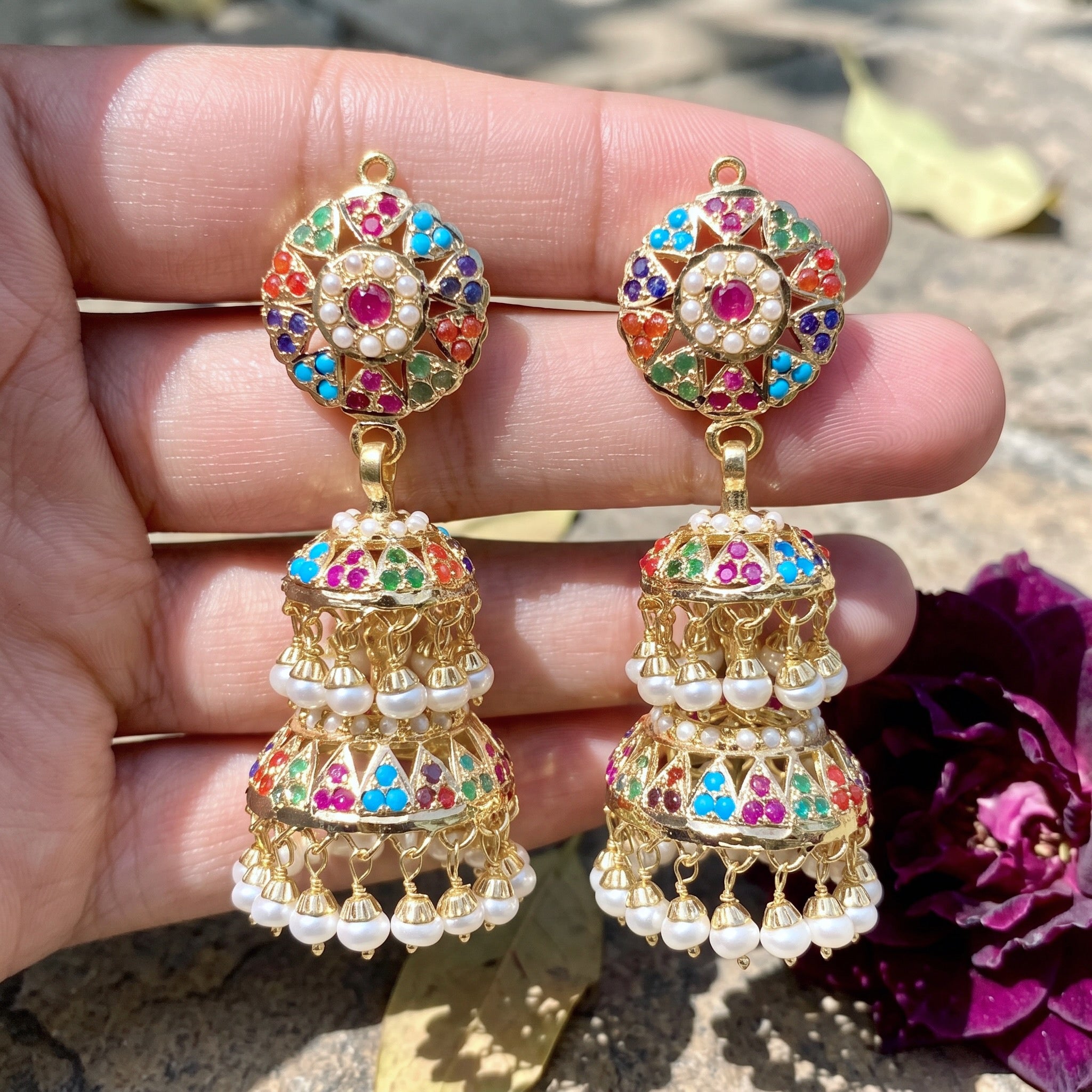 double jhumka earrings on real gold
