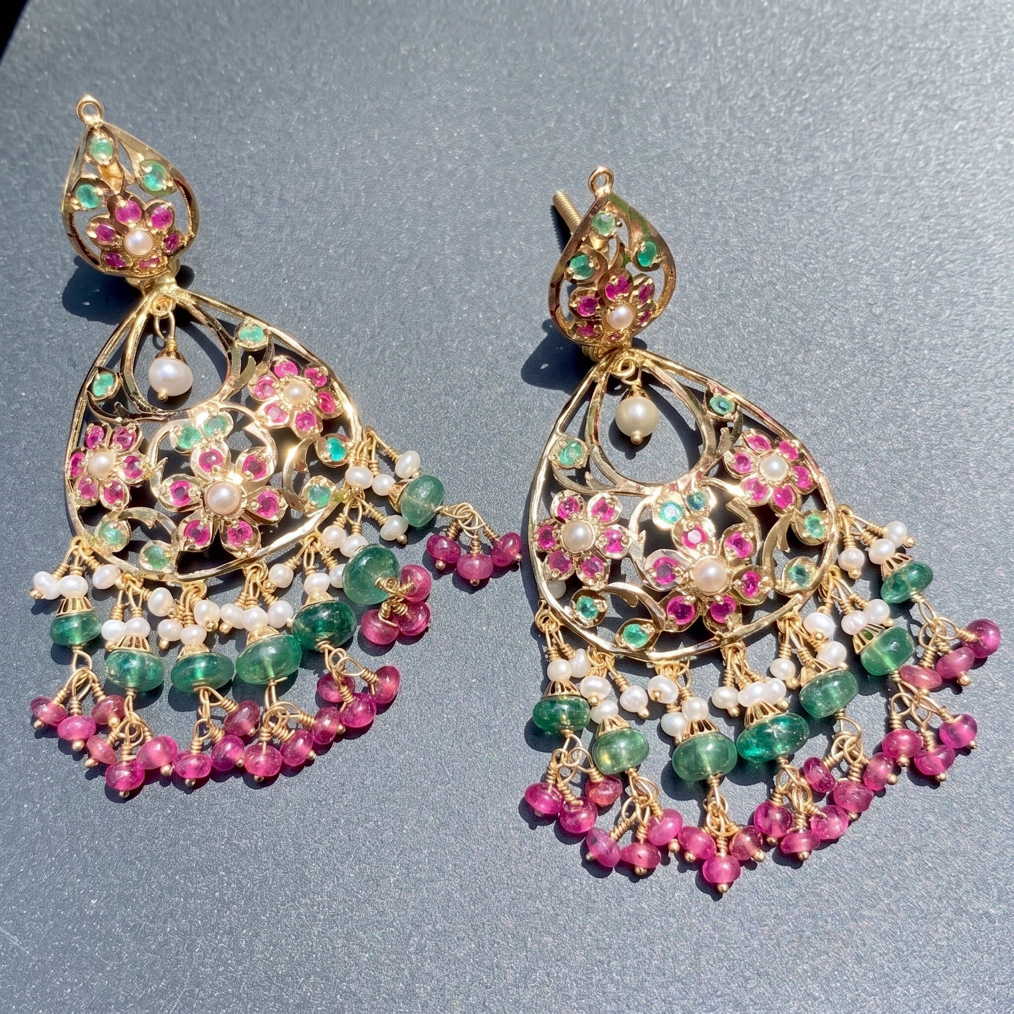 real gold jadau earrings with ruby emerald