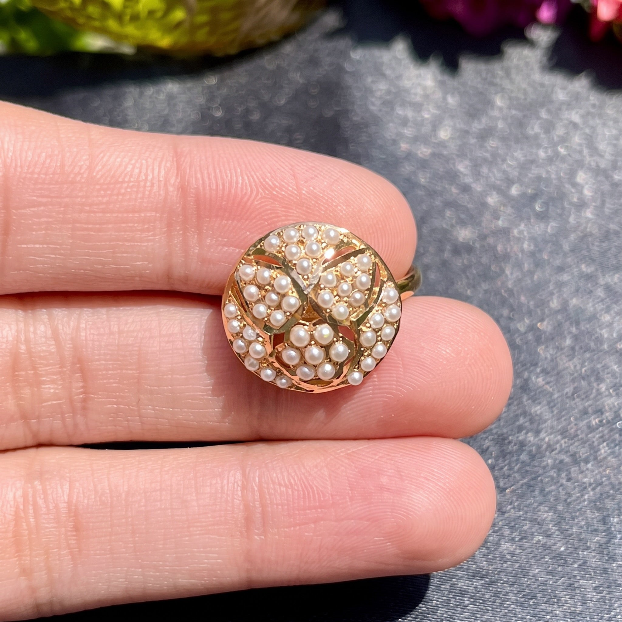 small jadau pearl ring gold