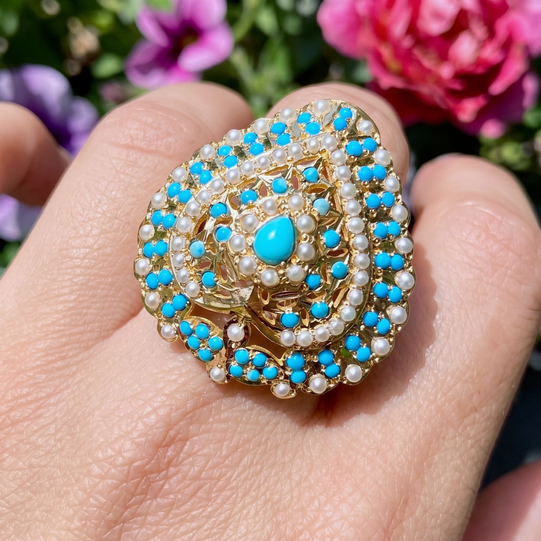 turquoise gold ring 14k