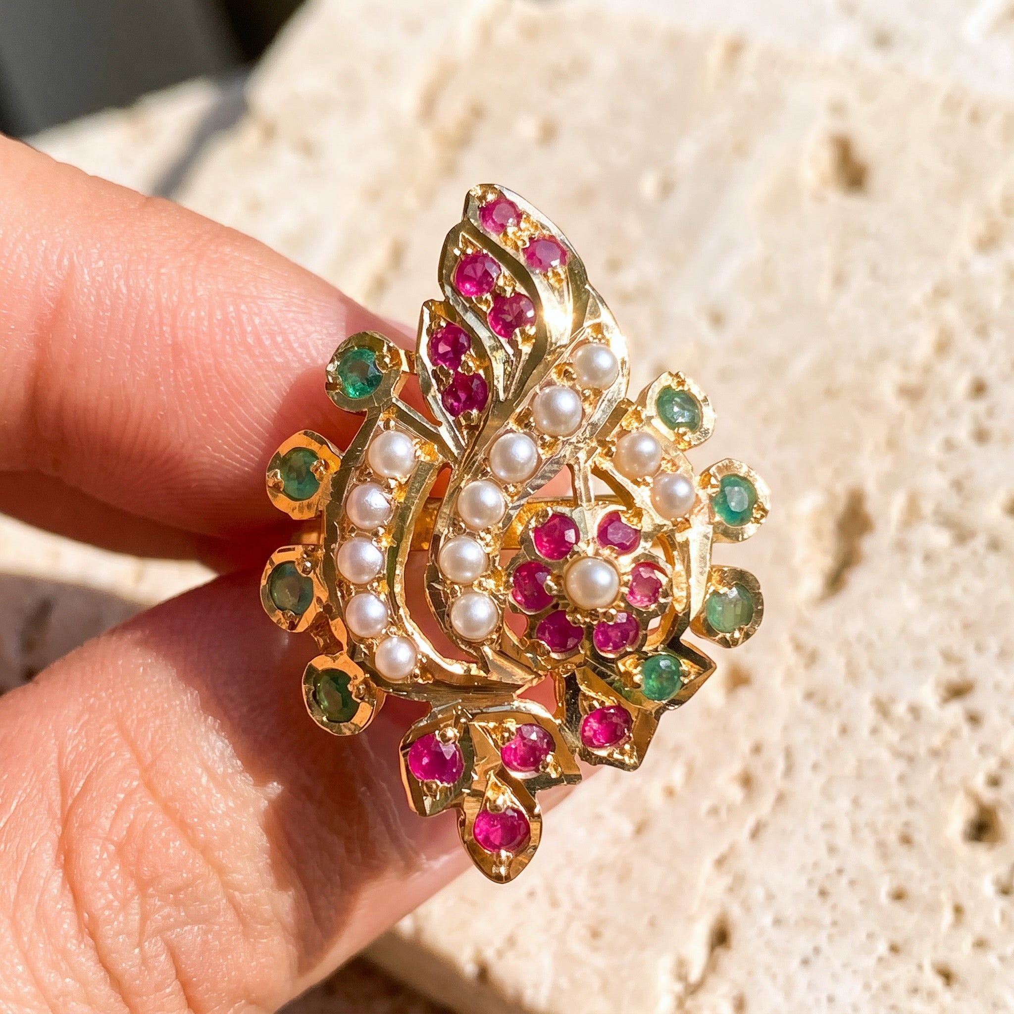 ruby flower jadau ring gold