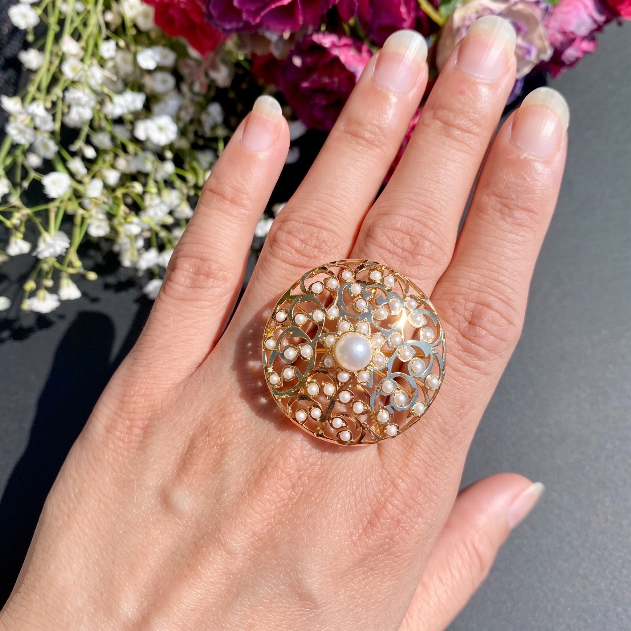 hyderabadi pearl cocktail ring gold