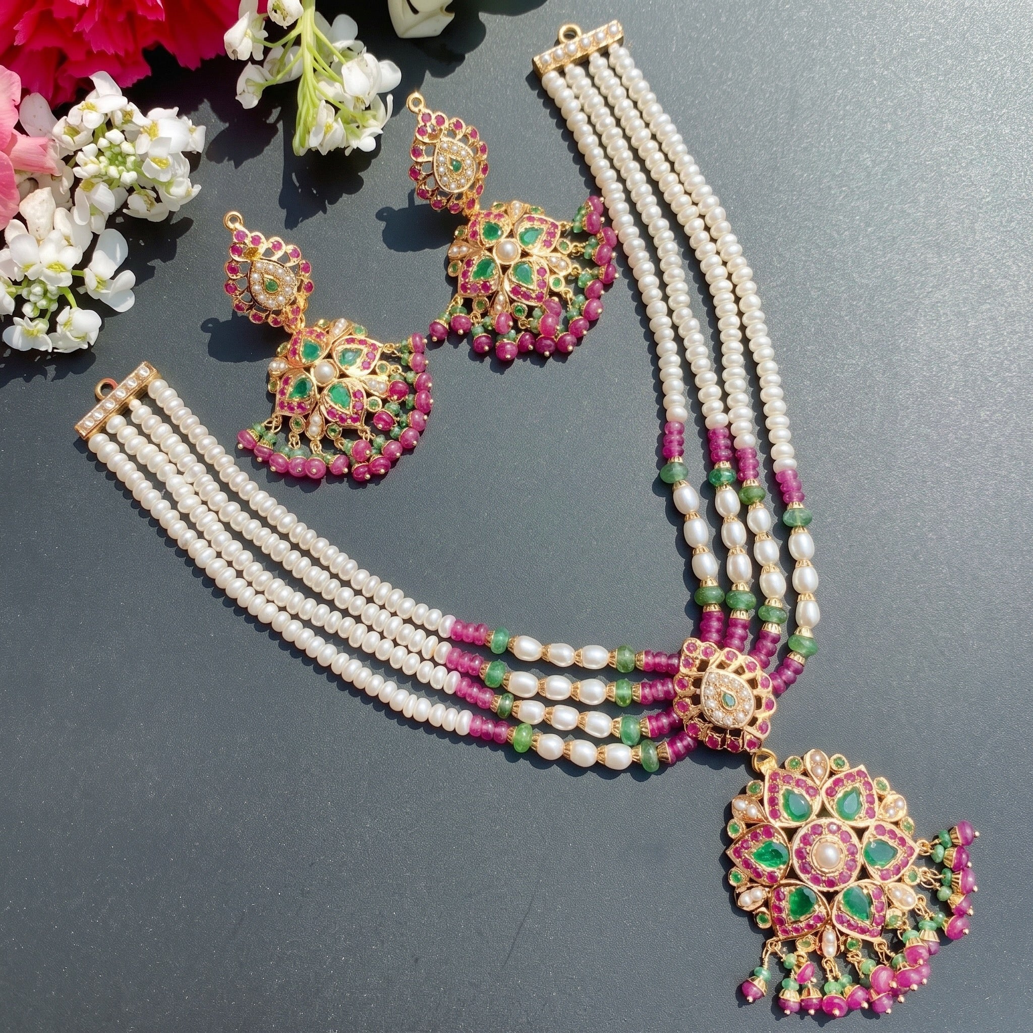 ruby emerald necklace set under 2lacs