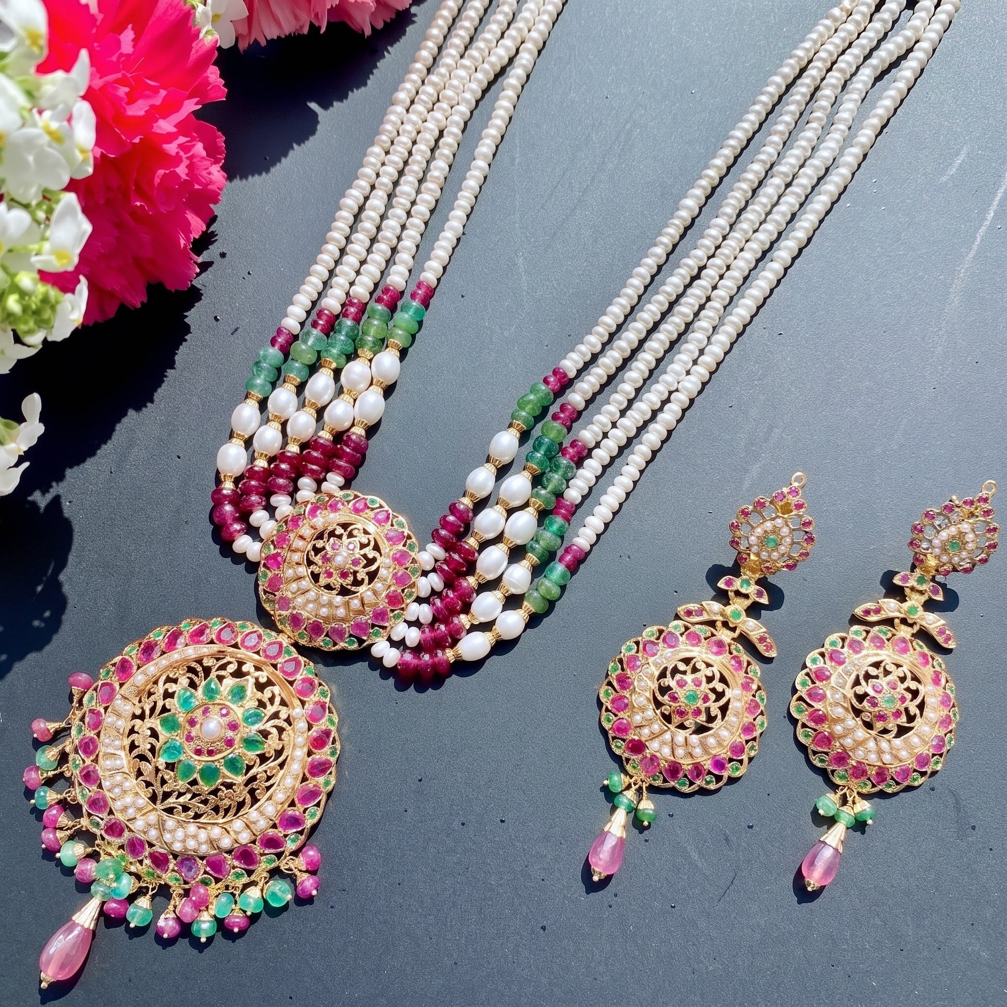 ruby emerald necklace set malabar