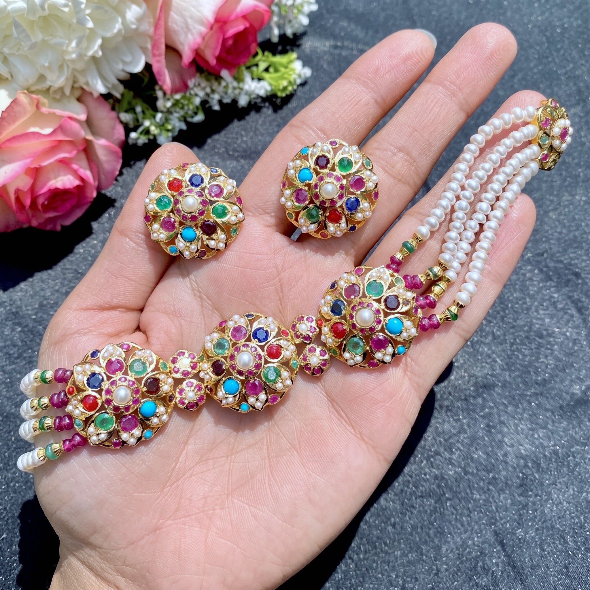 navratna choker necklace gold