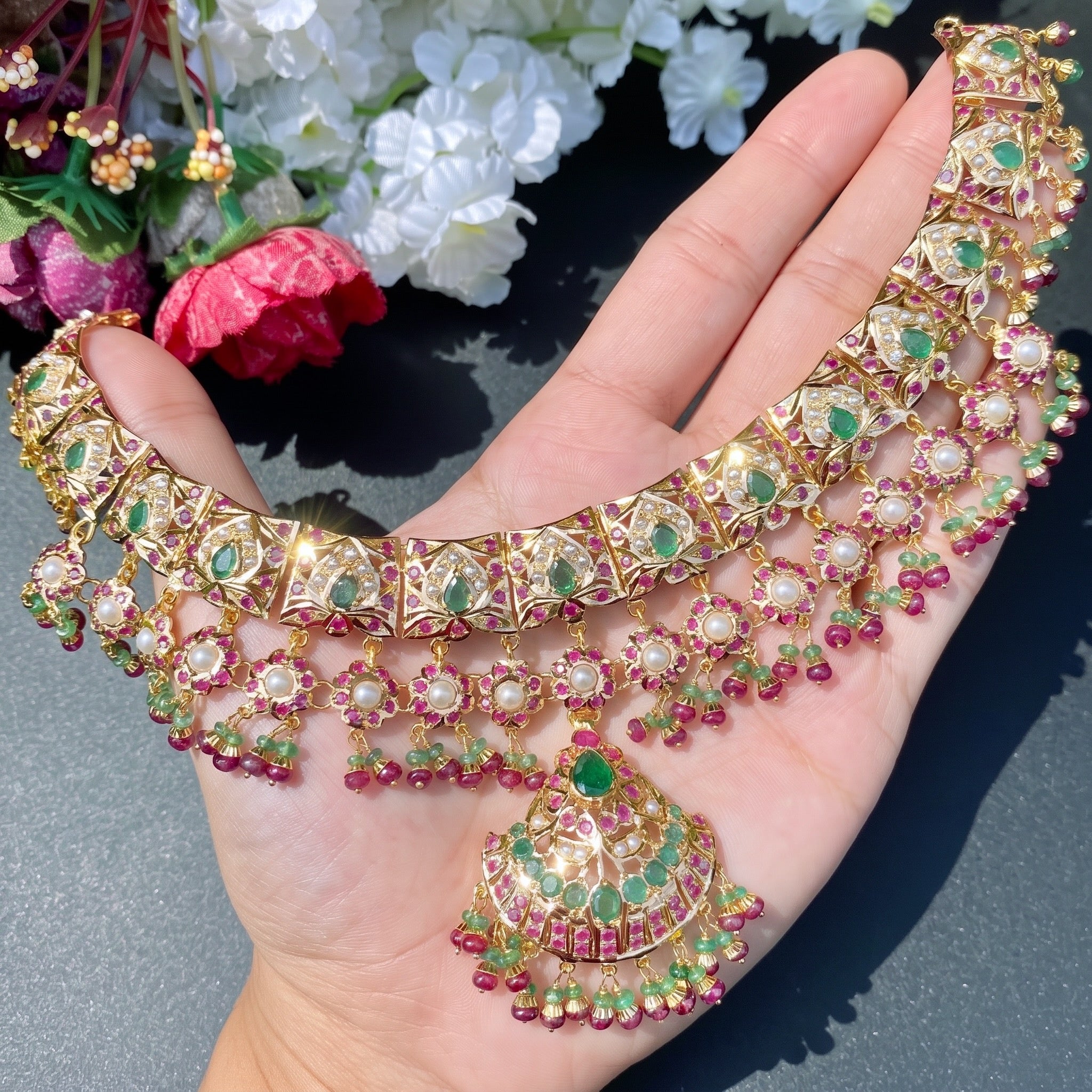 real gold jadau necklace sets in USA