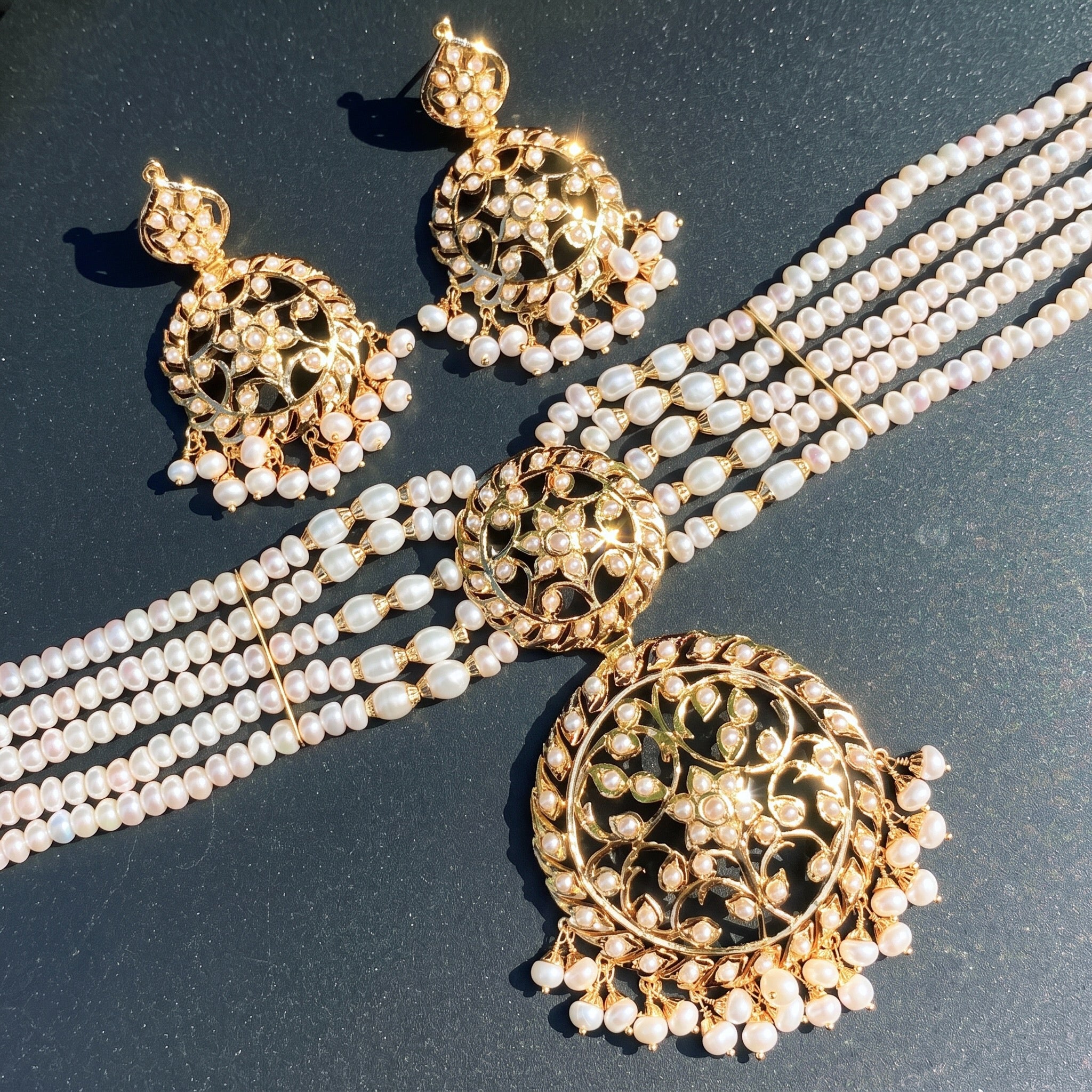 Buy Gold Necklace Set with pearls for Women in singapore